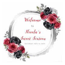 Röd och Silver Elegant Flower Sweet sixteen