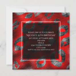 Röd och silver leopardtryck glamourfest inbjudningar