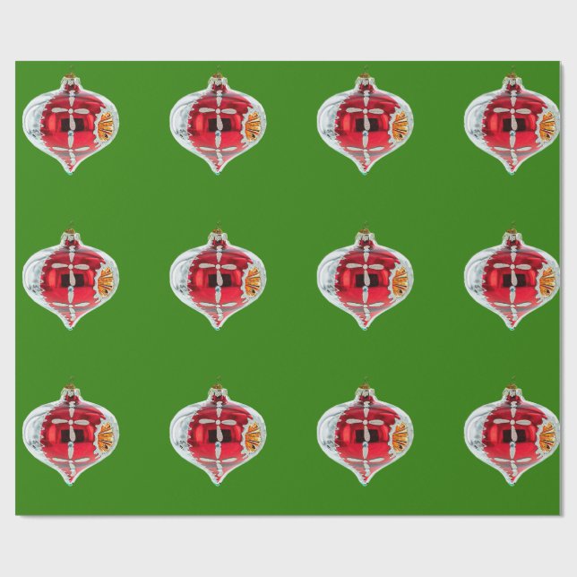 Röd och Silver Ornament Grönt Svällning Papper Presentpapper (Platt)