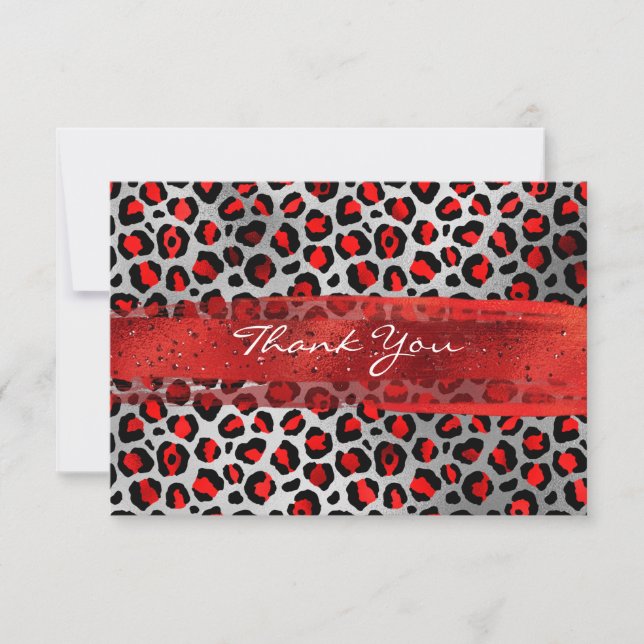 Röd och silverfolie Leopardy Brush Stroke Tack Kort (Framsida)