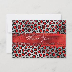 Röd och silverfolie Leopardy Brush Stroke Tack Kort