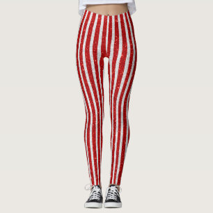 Röd och silverglitter görar randig damasker leggings