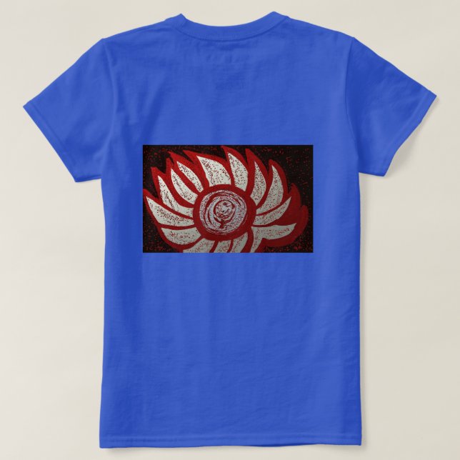 Röd och silvervit blomma t shirt (Design baksida)