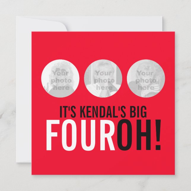 Röd och svart 40th FOUROH! fotofödelsedag inbjudan (Framsida)