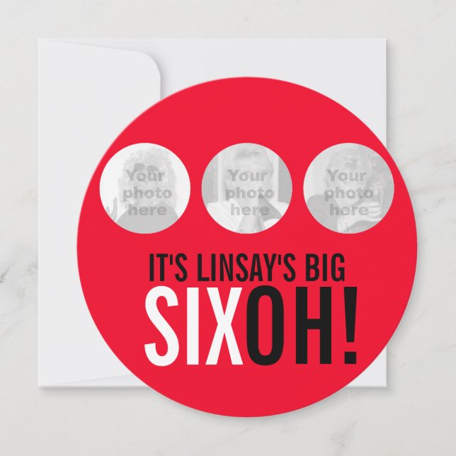 Röd och svart 60:e SIXOH! fotofödelsedag inbjudan (Framsida)