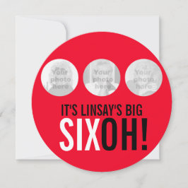 Röd och svart 60:e SIXOH! fotofödelsedag inbjudan