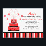Röd och svart 80th inbjudan för<br><div class="desc">Vår röda och svart 80th inbjudan för födelsedagtårtapartyet presenterar ett gulligt rött och svärtar den tiered tårtan för födelsedag som 3 är färdig med polka dots,  randar och stjärnor.</div>