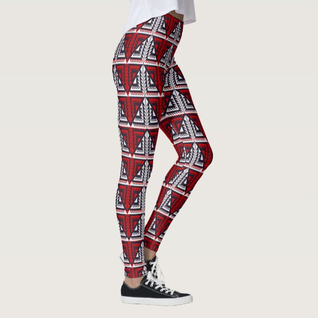 Röd och svart Abstrakt Leggings (Höger)