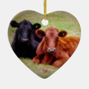 Röd och svart Angus aktiekärlek och kramar Julgransprydnad Keramik
