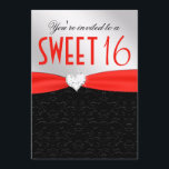 Röd och svart blom- damastast diamanthjärta inbjudningar<br><div class="desc">Röd och svart blom- damastast diamanthjärta</div>