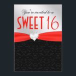 Röd och svart blom- damastast diamanthjärta inbjudningar<br><div class="desc">Röd och svart blom- damastast diamanthjärta</div>