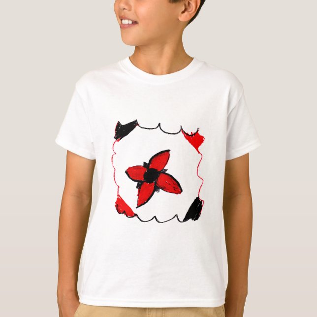 Röd och svart blomma - Konst med barn T-shirt (Framsida)