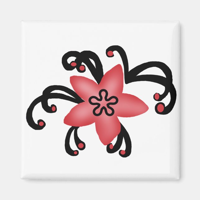 Röd och svart blommagnet magnet (Framsidan)