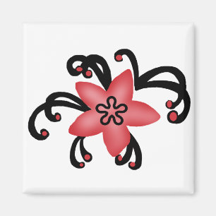 Röd och svart blommamagnet magnet