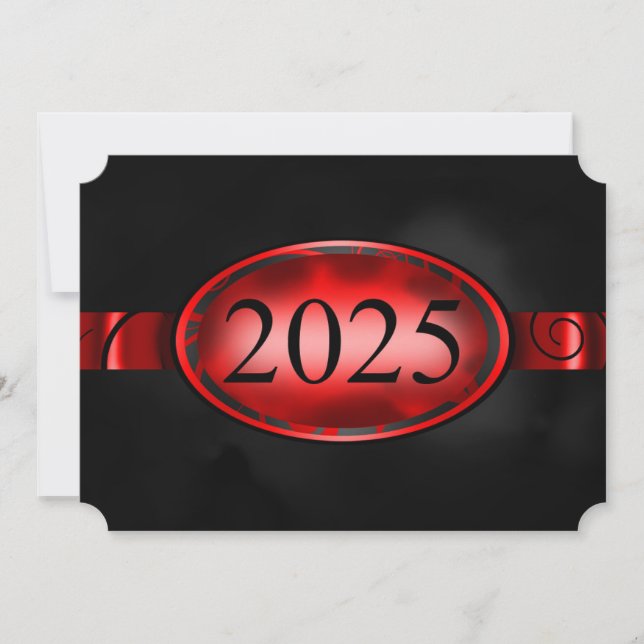 Röd och svart Blommigt 2025-kort Inbjudningar (Framsida)