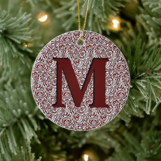 Röd och svart blomster monogram keramisk prydnad julgransprydnad keramik (Träd)