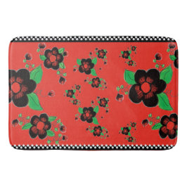 Röd och svart blomstrande badrumsmatta