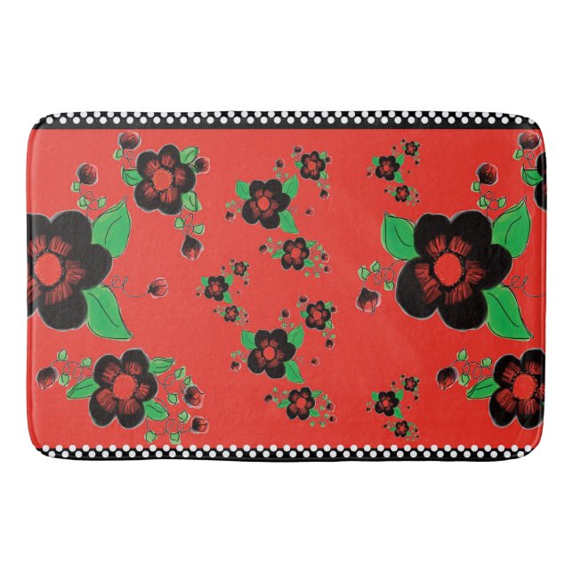 Röd och svart blomstrande badrumsmatta (Framsidan)