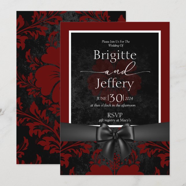 Röd och svart bröllopsinbjudan inbjudningar (Fram/baksida)