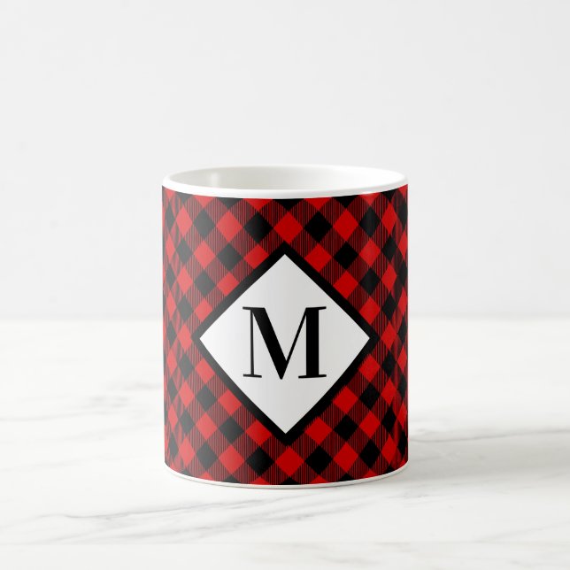 Röd och svart Buffalo Plaid Monogram Kaffemugg (Center)