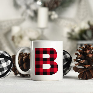 Röd och svart Buffalo-ruta fet bokstav B monogram Kaffemugg