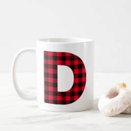 Röd och svart Buffalo-ruta fet bokstav D-monogram Kaffemugg