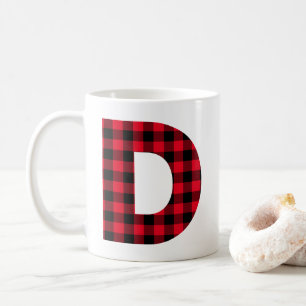 Röd och svart Buffalo-ruta fet bokstav D-monogram Kaffemugg