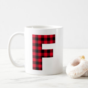Röd och svart Buffalo-rutig fet bokstav F monogram Kaffemugg