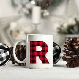 Röd och svart Buffalo-rutig fet bokstav R monogram Kaffemugg