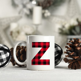 Röd och svart Buffalo-rutig fet bokstav Z-monogram Kaffemugg
