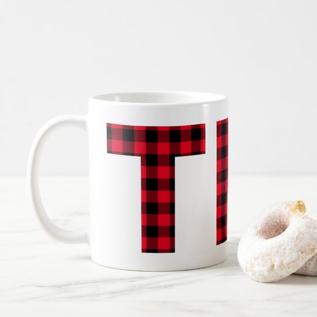 Röd och svart Buffalo-rutig fet bokstavste Kaffemugg (Med munk)