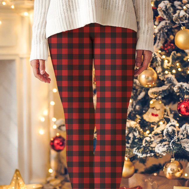 Röd och svart Buffalo-rutig jul Leggings (Skapare uppladdad)