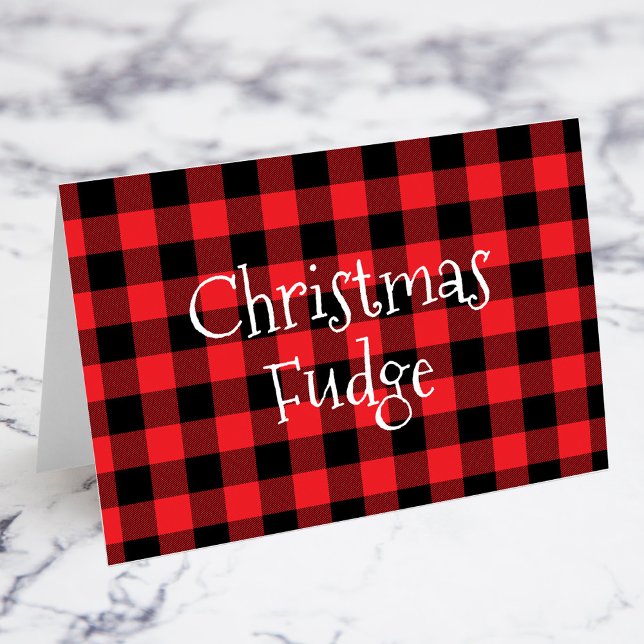 Röd och svart Buffalo-rutig julmatskort Bordsnummer (Christmas Party or Potluck Food Signs with a Classic Red and Black Buffalo Check Pattern)