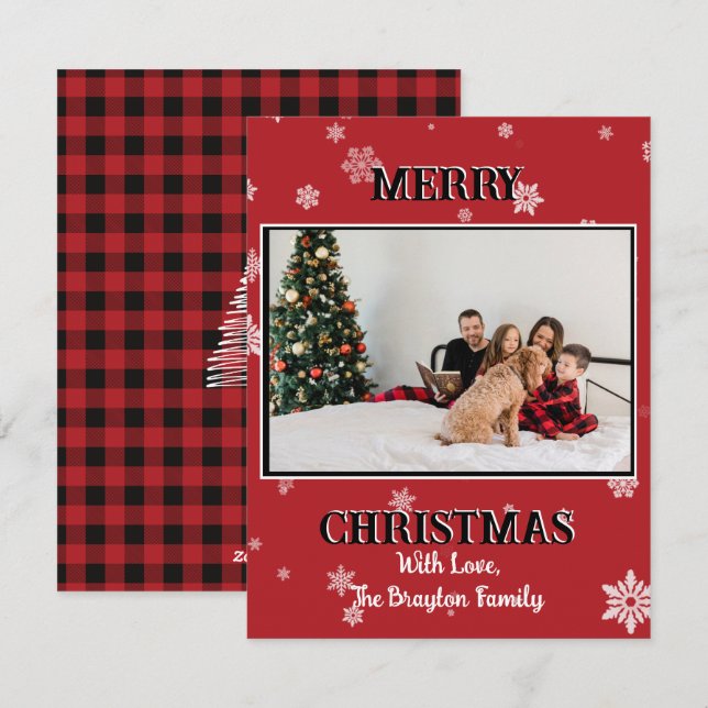 Röd och svart buffel country stil foto semester  julkort (Fram/baksida)