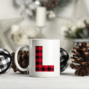 Röd och svart Buffel Plaid Fet Bokstav L Monogram Kaffemugg