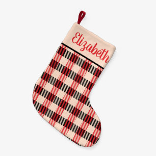 Röd och svart Buffel Plaid med namn Liten Julstrumpa