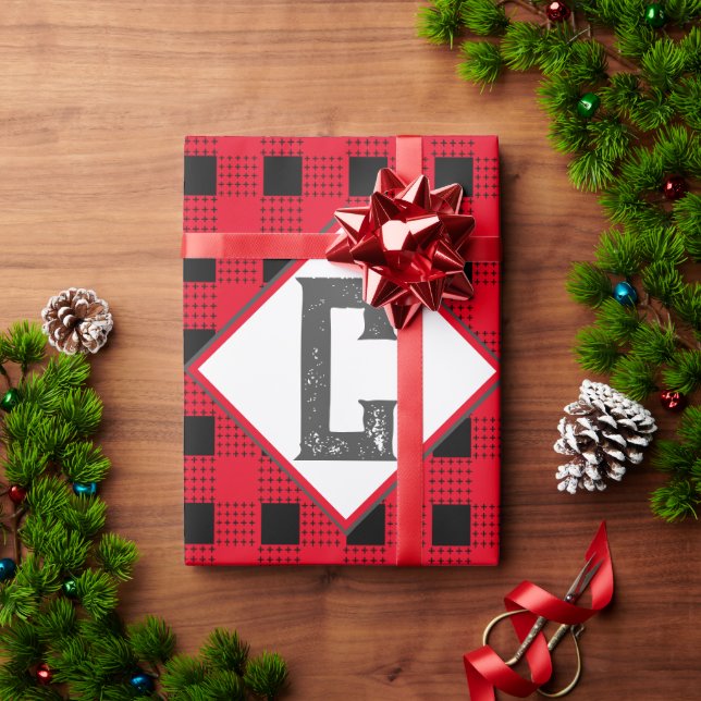 röd och svart buffel plaid Monogram inledande klas Presentpapper (Julgåva)
