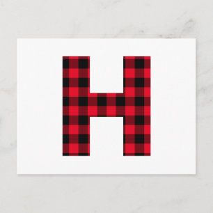 Röd och svart buffelkarorad fet bokstav H monogram Vykort