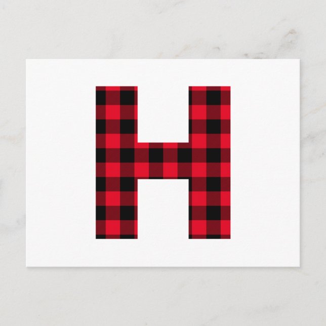 Röd och svart buffelkarorad fet bokstav H monogram Vykort (Framsida)