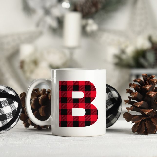 Röd och svart buffelkontroll fet Brev B Monogram Kaffemugg (Letter B Monogram)