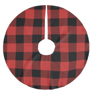 Röd och svart buffelkontroll - plädträdkjol julgransmatta borstad polyester