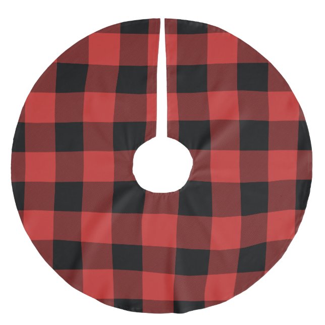 Röd och svart buffelkontroll - plädträdkjol julgransmatta borstad polyester (Framsidan)