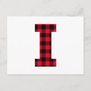 Röd och svart buffelplaid fet bokstav I monogram Vykort
