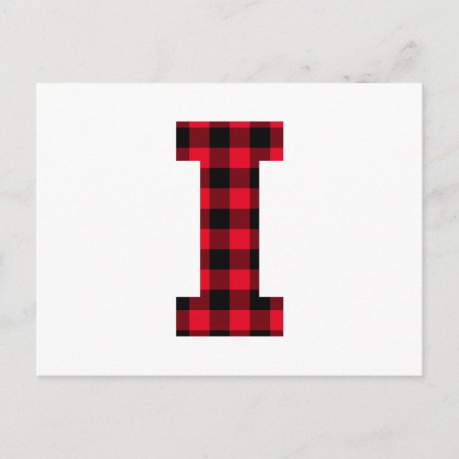 Röd och svart buffelplaid fet bokstav I monogram Vykort (Framsida)
