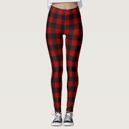 Röd och svart buffelplaid leggings