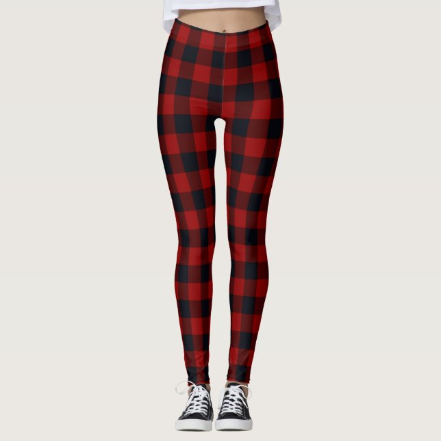Röd och svart buffelplaid leggings (Framsida)