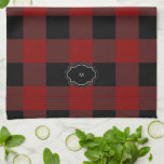 Röd och svart buffelplanerad monogrammerad kökshandduk<br><div class="desc">Rustik Black and Red buffalo plaid mönster,  Kökshandduk Du kan anpassa den och lägga till ditt eget monogram</div>