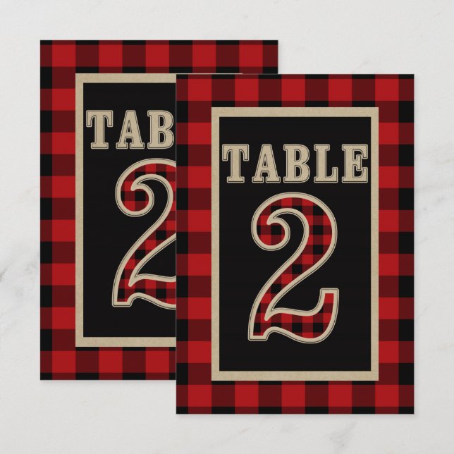 Röd och svart buffelrutig rustik bordsnummer 2 (Fram/baksida)