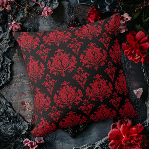 Röd och svart Damask Kudde