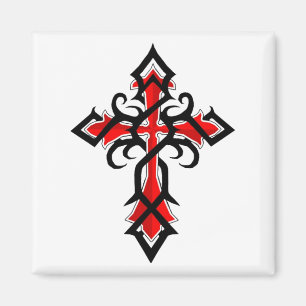 Röd och svart dekorativ Jesus Kristus-kors Magnet